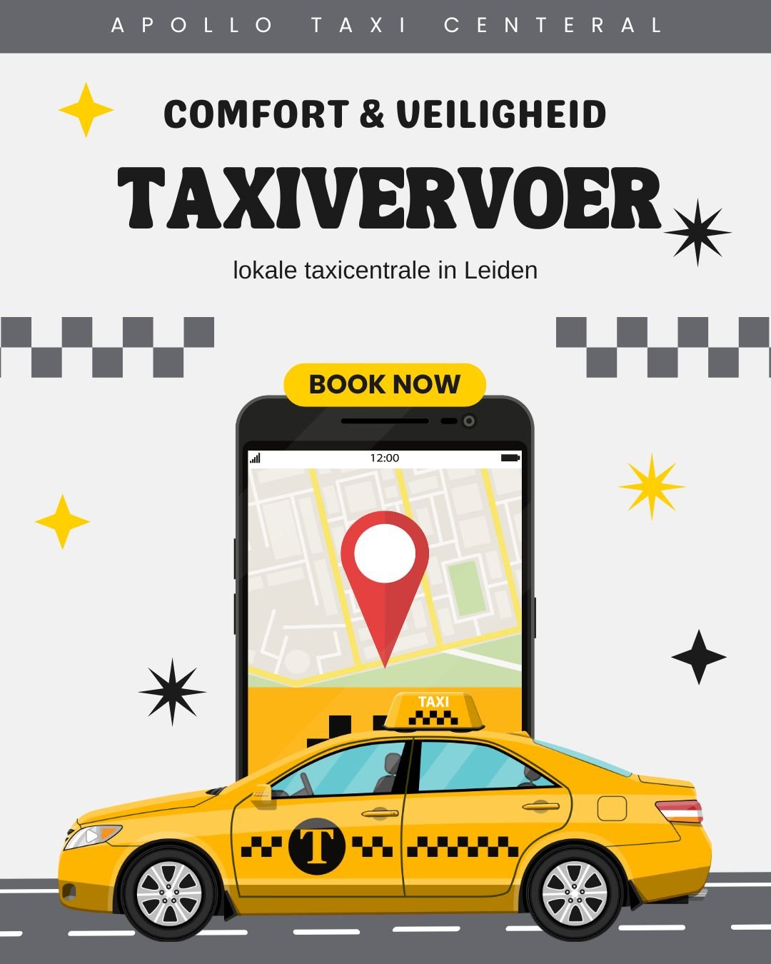 White and Black Illustrative Taxi Services Promotion Instagram Post